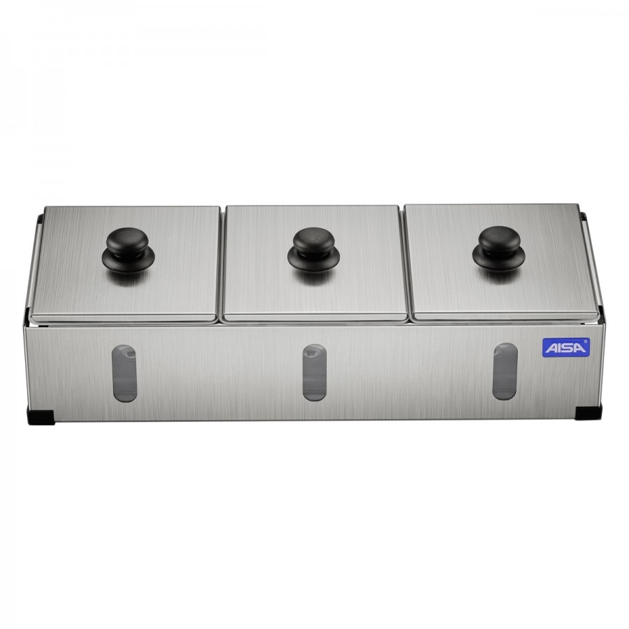 Condimentadora Pizzarola Inox 3 Cubas Acrílico Tampa Individual - Aisa